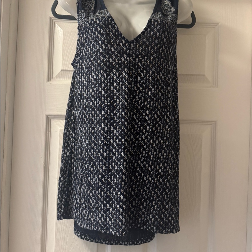Lucky Brand Navy Blue Patterned Women's Top